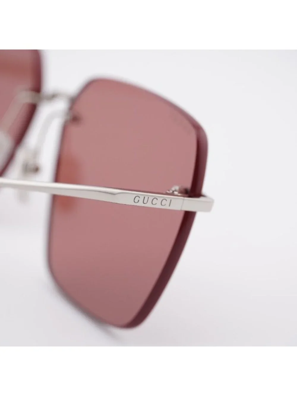 Gucci GG1955SA 003 Sunglasses Shiny Silver Square Frame, Burgundy Lenses